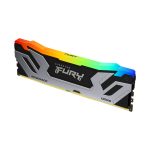 Imagen de la memoria RAM Kingston Technology FURY 24GB 8400MT/s DDR5 CL40 CUDIMM Renegade RGB, SKU KF584CU40RSA-24, con disipador de calor plateado y luces RGB.