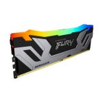 Imagen de la memoria RAM Kingston Technology FURY 24GB 8400MT/s DDR5 CL40 CUDIMM Renegade RGB, SKU KF584CU40RSA-24, con disipador de calor plateado y luces RGB.