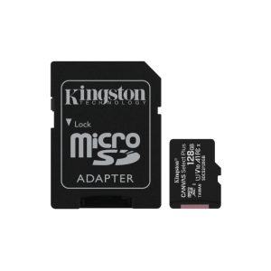 Tarjeta microSDXC Plus Kingston Technology Canvas Select de 128 GB con adaptador incluido. Velocidad de lectura de 100 MB/s y clasificación A1, C10. SKU: SDCS2/128GB