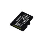 Vista del paquete de una tarjeta microSDXC Canvas Select Plus de 256 GB de Kingston Technology, modelo SDCS2/256GBSP. Almacenamiento externo de alto rendimiento con clasificación A1 C10 y velocidad de lectura de 100MB/s.
