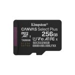 Kingston Technology 256GB microSDXC Canvas Select Plus Gen3 con velocidad de 150MB/s, clase A1, SKU SDCS3/256GB. Incluye adaptador de SD