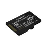 Tarjeta microSDXC Kingston Technology 64GB Canvas Select Plus Gen3 100MB/s A1 con adaptador de SD, SKU SDCS3/64GB
