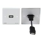 Vista del producto Kramer Electronics WP-H1M(WP-HDMI1M)/EU/GB(W), una toma de corriente HDMI blanca con montaje en pared, SKU WP-H1M(WP-HDMI1M)/EU/GB(W).