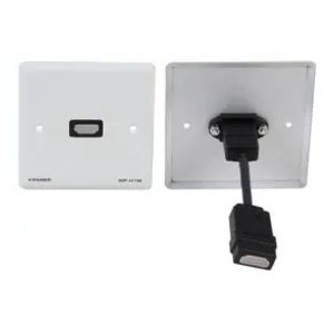 Vista del producto Kramer Electronics WP-H1M(WP-HDMI1M)/EU/GB(W), una toma de corriente HDMI blanca con montaje en pared, SKU WP-H1M(WP-HDMI1M)/EU/GB(W).