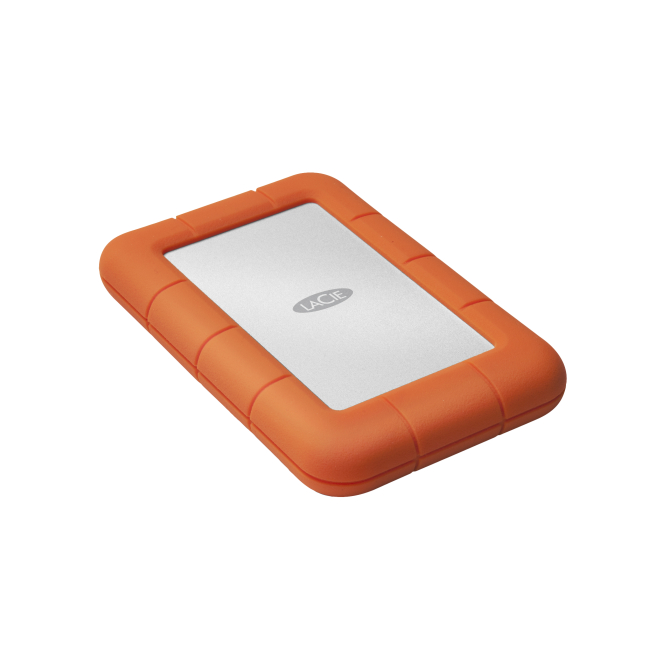 LaCie Rugged Mini Disco Duro Externo 1 TB y Durabilidad Extra Disco duro externo LaCie Rugged Mini de 1 TB con 5400 RPM, tamaño de 2.5 pulgadas, interfaz Micro-USB B 3.2 Gen 1 y colores naranja y plata. SKU: 301558