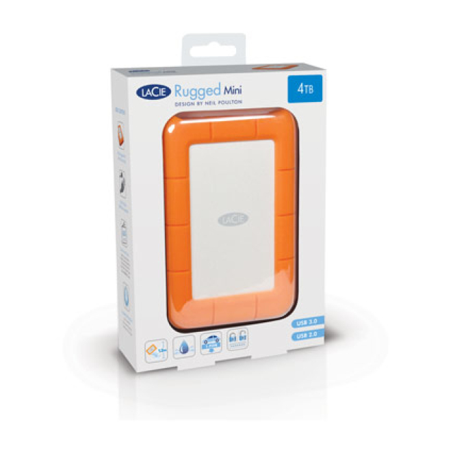 LaCie Rugged Mini disco duro externo 2 TB resistente LaCie Rugged Mini disco duro externo de 2 TB con velocidad de 5400 RPM, conexión Micro-USB B 3.2 Gen 1, en colores naranja y plata. SKU: 9000298