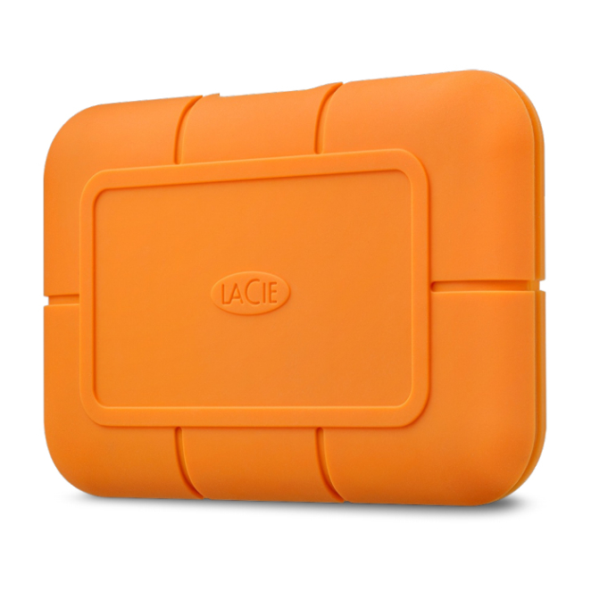LaCie Rugged 1 TB USB-C Resistente a Golpes Disco duro externo LaCie Rugged de 1 TB con conexión USB Tipo C 3.2 Gen 2, color naranja. SKU STHR1000800