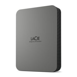 Imagen del disco duro externo LaCie con capacidad de 5 TB, conexión USB Tipo C 3.2 Gen 1 en color gris. SKU: STLR5000400