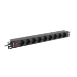 Unidad de distribución de energía Lanberg PDU-09F-0300-BK con 9 salidas AC, 1U, en colores negro y gris