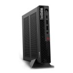 Imagen de la Lenovo ThinkStation P3 Tiny, un mini PC de puesto de trabajo, SKU 30H0005XSP, con procesador Intel Core i7-14700T, 32 GB de memoria DDR5, 1 TB SSD, tarjeta gráfica NVIDIA T1000, y sistema operativo Windows 11 Pro en color negro.