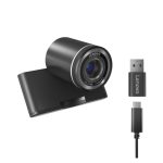 Imagen de la cámara web Lenovo 4XC1Q25245, con 4 MP, resolución 1920 x 1080 Pixeles y conexión USB-C en color negro. SKU: 4XC1Q25245