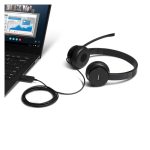 Auricular Lenovo 4XD0X88524 con diadema, alámbrico, ideal para oficina y centro de llamadas, color negro