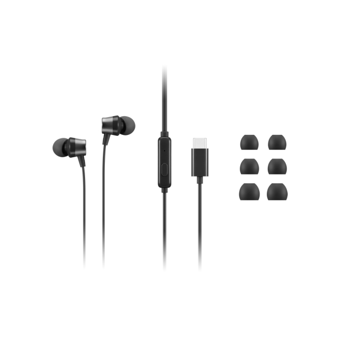 Lenovo Auriculares Alámbrico USB Tipo C Negros Auriculares Lenovo 4XD1J77351 alámbricos dentro de oído para oficina o centro de llamadas con conector USB Tipo C en color negro