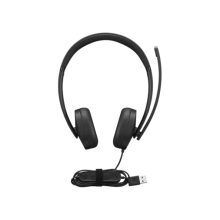 Auriculares y Casco Lenovo modelo 4XD1P83425 alámbricos, con diadema, conectividad USB tipo A, en color negro, ideales para llamadas y música.