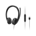 Auriculares y Casco Lenovo modelo 4XD1P83425 alámbricos, con diadema, conectividad USB tipo A, en color negro, ideales para llamadas y música.