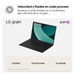 Portátil LG Gram 14Z90T con Intel Core Ultra 7, pantalla de 14 pulgadas WUXGA, 32 GB LPDDR5x-SDRAM, 1 TB SSD, Wi-Fi 6E, Windows 11 Pro, en color negro. SKU: 14Z90T-V.AP88B