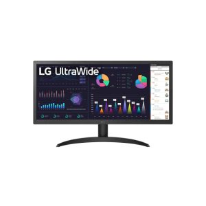 Monitor LG modelo 26WQ500-B de 25.7 pulgadas con resolución 2560 x 1080 píxeles, pantalla LCD en color negro