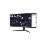 Monitor LG modelo 26WQ500-B de 25.7 pulgadas con resolución 2560 x 1080 píxeles, pantalla LCD en color negro