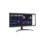 Monitor LG modelo 26WQ500-B de 25.7 pulgadas con resolución 2560 x 1080 píxeles, pantalla LCD en color negro