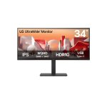 Monitor LG modelo 34BA75QE-B de 34 pulgadas con resolución 3440 x 1440 píxeles en color negro, SKU 34BA75QE-B