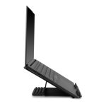 Soporte plegable para ordenador portátil Lindy modelo 20917 en colores negro y plata, ideal para monitores y laptops.