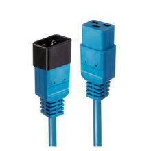 Cable de transmisión Lindy modelo 30122 de color azul, longitud de 3 metros, con acopladores tipo C19 y C20.