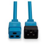 Cable de transmisión Lindy modelo 30122 de color azul, longitud de 3 metros, con acopladores tipo C19 y C20.