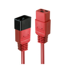 Cable de transmisión rojo de 2 metros de la marca Lindy con acoplador C19 y acoplador C20, SKU 30124