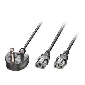 Imagen del cable de transmisión Lindy en color negro, 2,5 metros de longitud, con acoplador C13. SKU: 30371