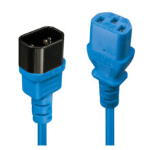 Cable de transmisión azul de 2 metros Lindy, modelo 30472, con acoplador C13 y acoplador C14 ideal para conexiones seguras.