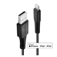 Imagen del Lindy cable conector Lightning de 0,5 metros en color negro, SKU 31290. Ideal para cargar y transferir datos.
