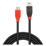 Imagen del Lindy 31717, un cable USB 2.0 de 0.5 metros con conectores Mini-USB B y Micro-USB B en colores negro y rojo.