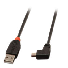 Cable USB 2.0 de 0,5 metros marca Lindy con conector USB A a Mini-USB B en color negro, SKU 31970