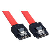 Cable SATA Lindy rojo de 0.5 metros, ideal para conexiones rápidas en sistemas de almacenamiento. SKU 33450