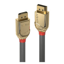 Cable DisplayPort de 15 metros fabricado por Lindy, modelo 36297, con contactos chapados en oro, diseñado para conexiones de alta calidad.