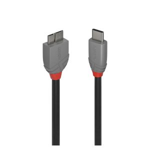 Cable USB Lindy 36621 de 1 metro con especificaciones USB 3.2 Gen 1 (3.1 Gen 1) y conectores USB C a Micro-USB B en color negro