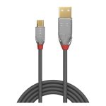 Cable Lindy 36651 USB 2.0 de 1 metro, con conector USB A a Micro-USB B en color gris