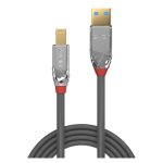 Cable USB Lindy 36660 con especificaciones USB 3.2 Gen 1 de 0.5 metros, con conectores USB A y USB B en color cromo y gris. SKU 36660.