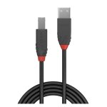 Cable USB Lindy de 10 metros con conectores USB A y USB B, en colores negro, gris y rojo. SKU: 36677