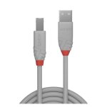 Cable USB 2.0 de 0,5 metros de color gris, con conexiones USB A y USB B, modelo Lindy 36681 para dispositivos de alta velocidad