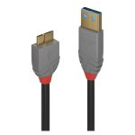 Cable USB Lindy 36766 de 1 metro, USB 3.2 Gen 1 con conector USB A a Micro-USB B en color negro