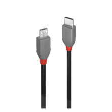 Imagen del cable USB Lindy 36892 de 2 metros con conectores USB 2.0 tipo C y Micro-USB B en colores negro y gris
