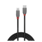 Imagen del cable USB Lindy 36892 de 2 metros con conectores USB 2.0 tipo C y Micro-USB B en colores negro y gris