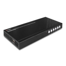 Extensor de audio y video marca Lindy, modelo 38338, diseñado para transmitir señales AV en color negro. Ideal para cableado.