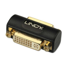 Lindy 41233 cambiador de género para cable DVI en color negro, ideal para conectar dispositivos DVI de manera sencilla.