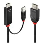 Adaptador de cable de vídeo Lindy 41499, 2 metros de largo, HDMI + USB Type-A a DisplayPort, color negro