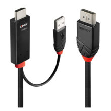 Adaptador de cable de vídeo Lindy 41499, 2 metros de largo, HDMI + USB Type-A a DisplayPort, color negro