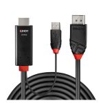 Adaptador de cable de vídeo Lindy 41499, 2 metros de largo, HDMI + USB Type-A a DisplayPort, color negro