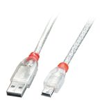 Cable USB 2.0 de 1 metro de Lindy con conectores USB A a Mini-USB B en color transparente, SKU 41782
