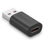 Lindy 41904 cambiador de género para cable USB 3.2, conexión de Type A a Type C, color negro